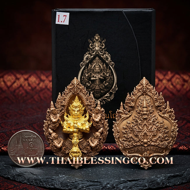 ✨ The "Wessuwanno" Sovereign Guardian: Masterpiece Buddhist Art Edition — Satin Bronze with Gilded Gold Deity — Dual-Consecrated for Absolute Wealth, Royal Authority, and Spiritual Shield