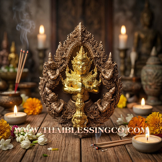 ✨ The "Wessuwanno" Sovereign Guardian: Masterpiece Buddhist Art Edition — Satin Bronze with Gilded Gold Deity — Dual-Consecrated for Absolute Wealth, Royal Authority, and Spiritual Shield