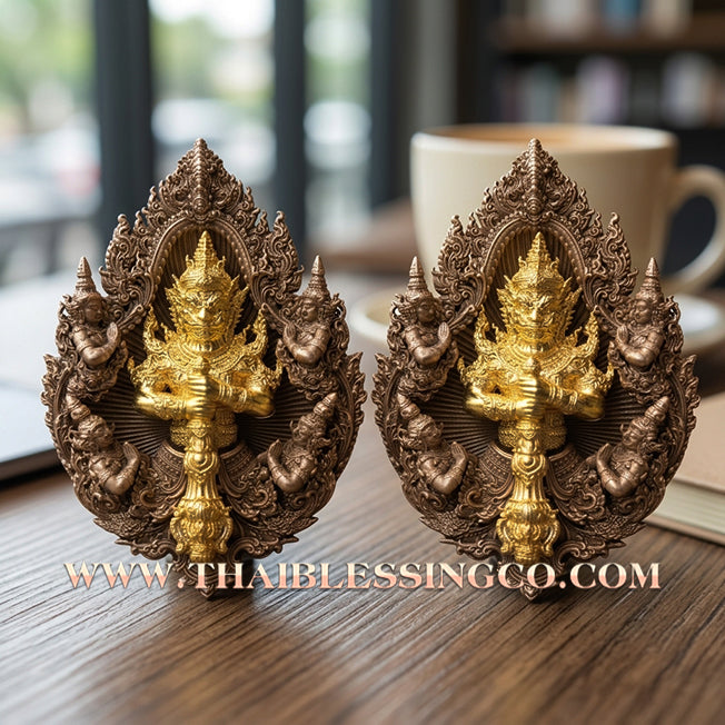 ✨ The "Wessuwanno" Sovereign Guardian: Masterpiece Buddhist Art Edition — Satin Bronze with Gilded Gold Deity — Dual-Consecrated for Absolute Wealth, Royal Authority, and Spiritual Shield