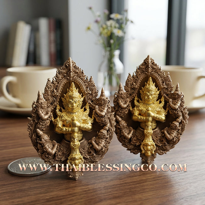 ✨ The "Wessuwanno" Sovereign Guardian: Masterpiece Buddhist Art Edition — Satin Bronze with Gilded Gold Deity — Dual-Consecrated for Absolute Wealth, Royal Authority, and Spiritual Shield