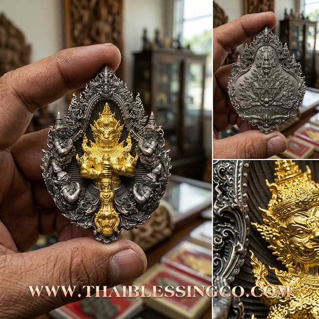 ✨ The "Wessuwanno" Sovereign Protector: Exquisite Cast Buddhist Art Edition — White Bronze Satin Finish with Gilded Gold Deity — Dual-Consecrated for Supreme Wealth, Absolute Protection, and Royal Authority