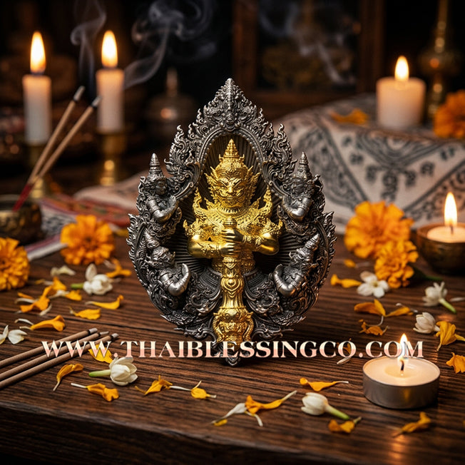 ✨ The "Wessuwanno" Sovereign Protector: Exquisite Cast Buddhist Art Edition — White Bronze Satin Finish with Gilded Gold Deity — Dual-Consecrated for Supreme Wealth, Absolute Protection, and Royal Authority