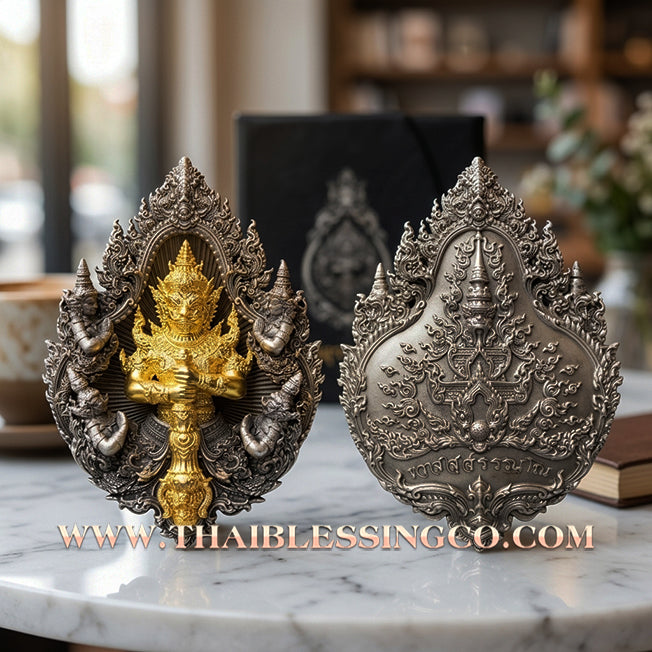 ✨ The "Wessuwanno" Sovereign Protector: Exquisite Cast Buddhist Art Edition — White Bronze Satin Finish with Gilded Gold Deity — Dual-Consecrated for Supreme Wealth, Absolute Protection, and Royal Authority
