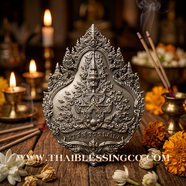 ✨ The "Wessuwanno" Sovereign Protector: Exquisite Cast Buddhist Art Edition — White Bronze Satin Finish with Gilded Gold Deity — Dual-Consecrated for Supreme Wealth, Absolute Protection, and Royal Authority