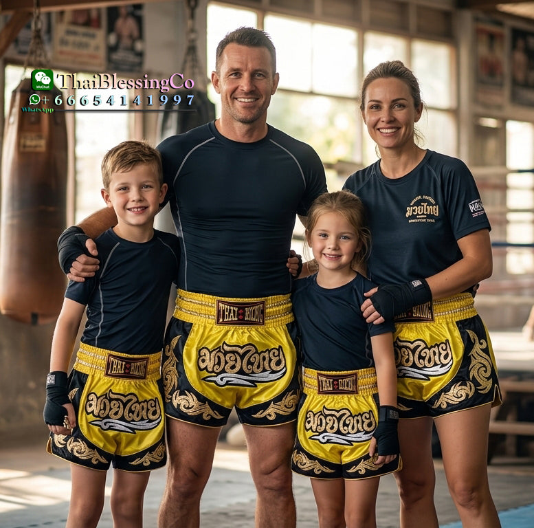 🥊The Warrior’s Glory: Authentic Premium Thai Pattern Muay Thai Shorts – Double-Layered Professional Satin Boxing Trunks, Handcrafted Factory-Direct Export Grade for Adults and Kids (Yellow and black Muay Thai shorts)