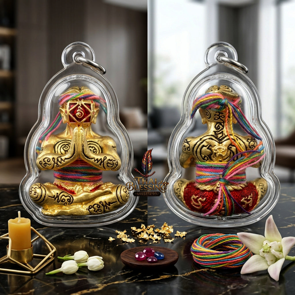 ✨ [Ultimate Seduction & Wealth] Sacred Hun Payon "Satur 5" (Saturday 5th) Gold-Plated Enamel Talisman – Master-Blessed by Luang Pu Nen Kaew, Wat Udom Phraisonthi (2024 Rare Edition)