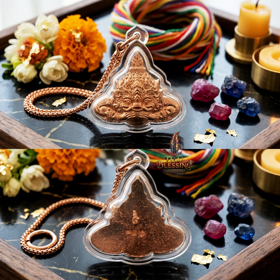 ✨ [Ultimate Wealth-Magnet] Sacred Phra Rahu "Asurin" (Titan of Fortune) Pink-Gold Plated Copper Talisman – Master-Blessed by Kruba Khamfan, Wat Kor Chok (2019 "Kod-Ruay" - Extremely Rich Edition)