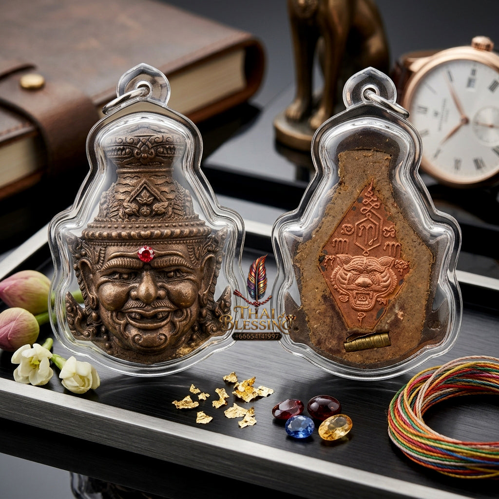 ✨ [Ultimate Wealth-Magnet] Sacred Phra Rahu "Asurin" (Titan of Fortune) Pink-Gold Plated Copper Talisman – Master-Blessed by Kruba Khamfan, Wat Kor Chok (2019 "Kod-Ruay" - Extremely Rich Edition)