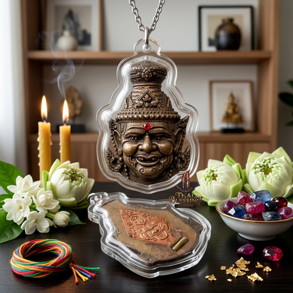 ✨ [Ultimate Wealth-Magnet] Sacred Phra Rahu "Asurin" (Titan of Fortune) Pink-Gold Plated Copper Talisman – Master-Blessed by Kruba Khamfan, Wat Kor Chok (2019 "Kod-Ruay" - Extremely Rich Edition)