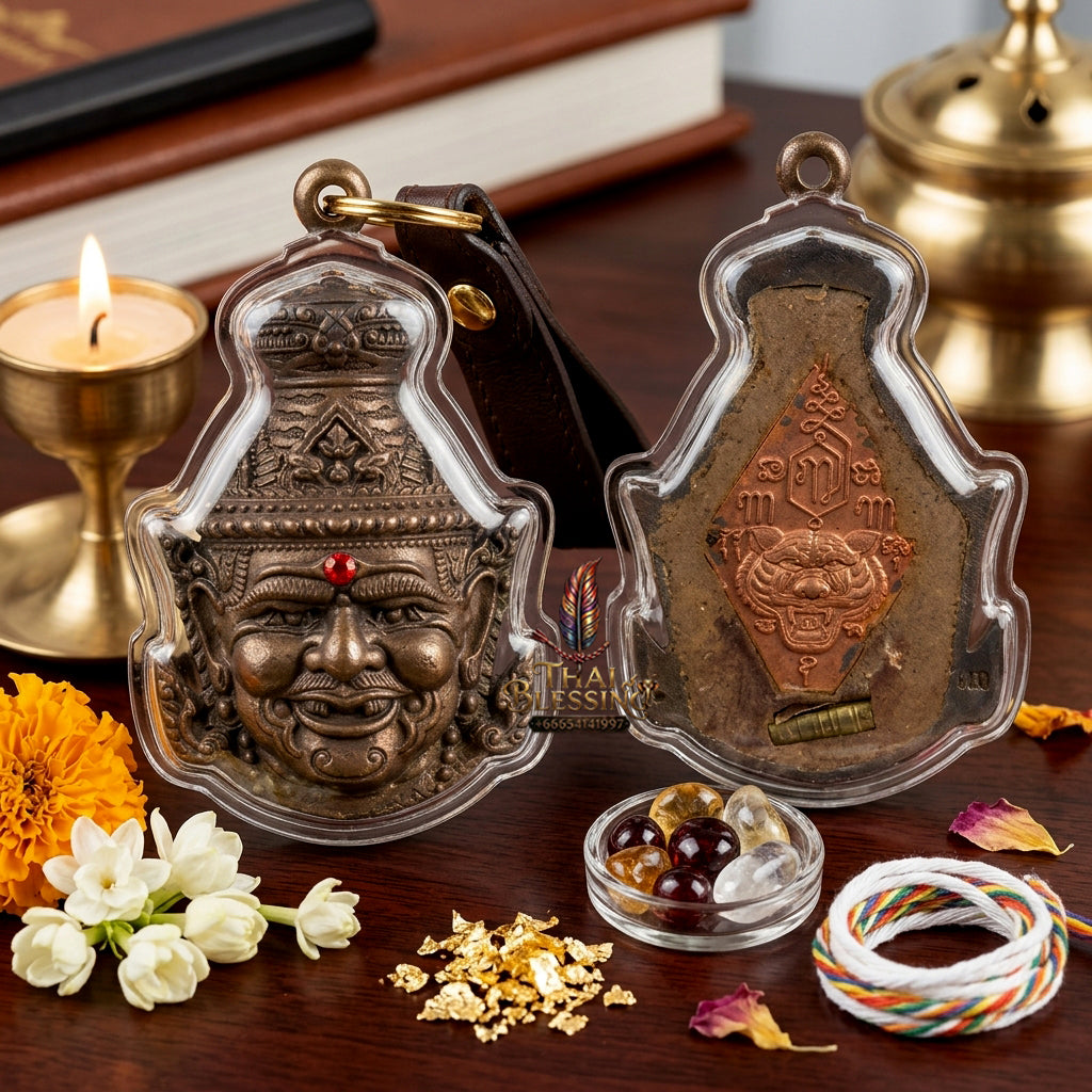 ✨ [Ultimate Wealth-Magnet] Sacred Phra Rahu "Asurin" (Titan of Fortune) Pink-Gold Plated Copper Talisman – Master-Blessed by Kruba Khamfan, Wat Kor Chok (2019 "Kod-Ruay" - Extremely Rich Edition)