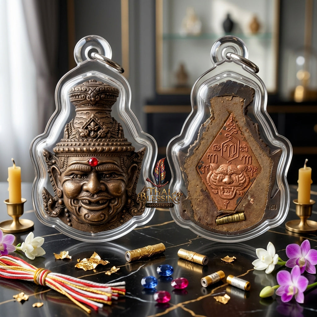 ✨ [Ultimate Wealth-Magnet] Sacred Phra Rahu "Asurin" (Titan of Fortune) Pink-Gold Plated Copper Talisman – Master-Blessed by Kruba Khamfan, Wat Kor Chok (2019 "Kod-Ruay" - Extremely Rich Edition)