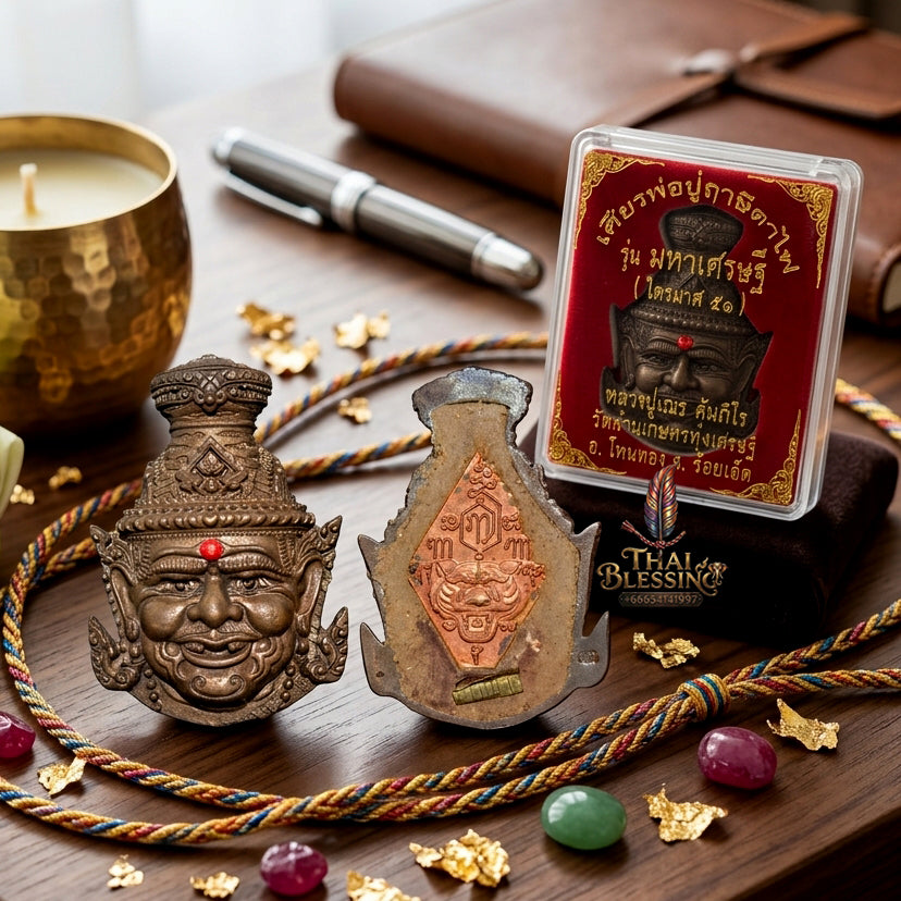 ✨ [Ultimate Wealth-Magnet] Sacred Phra Rahu "Asurin" (Titan of Fortune) Pink-Gold Plated Copper Talisman – Master-Blessed by Kruba Khamfan, Wat Kor Chok (2019 "Kod-Ruay" - Extremely Rich Edition)