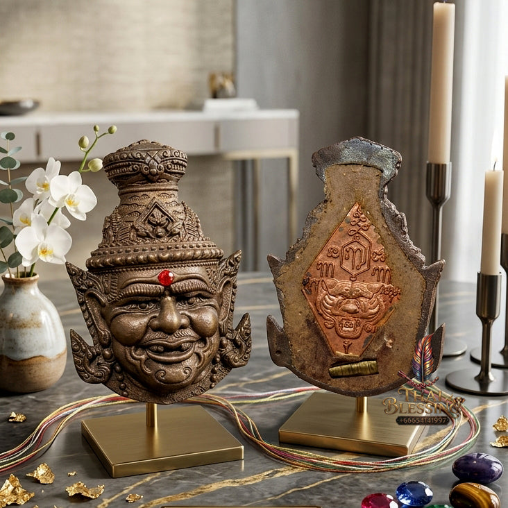 ✨ [Ultimate Wealth-Magnet] Sacred Phra Rahu "Asurin" (Titan of Fortune) Pink-Gold Plated Copper Talisman – Master-Blessed by Kruba Khamfan, Wat Kor Chok (2019 "Kod-Ruay" - Extremely Rich Edition)
