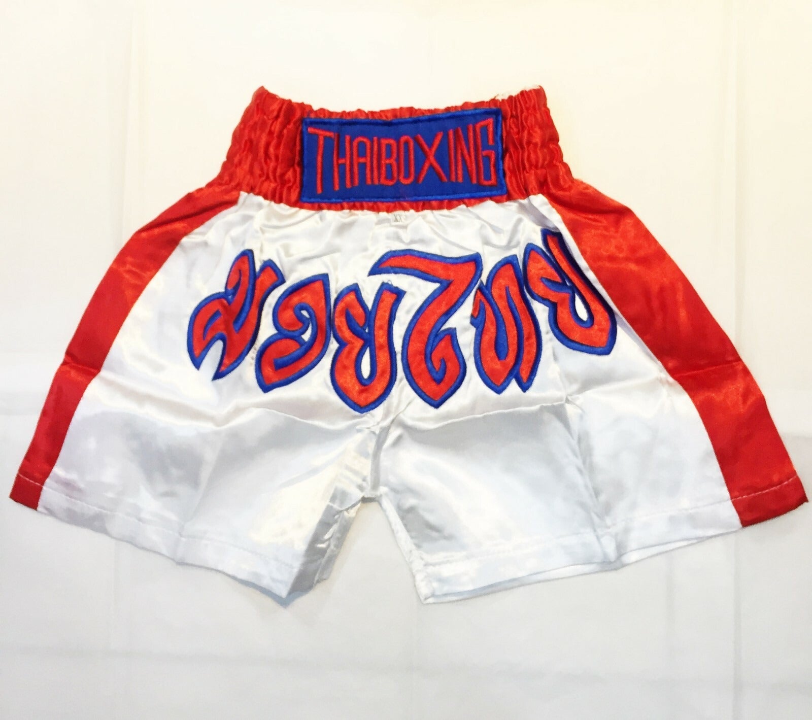 🥊The Apex Striker: Premium Side-Striped Muay Thai Shorts – Authentic Kanok Embroidered Satin Trunks, Quick-Dry Double-Layered Export Grade for Adults and Kids (White Muay Thai shorts)