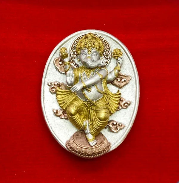 🪙 “Dancing Ganesha Nataraja Medal” – 2.5 x 3 cm Metta, Creativity & Success Amulet, “Meta Mahamongkol” Edition, Wat Phikun Thong (B.E. 2565) 3k Satin Silver Buddha