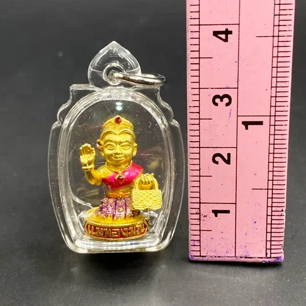 Maha Thongmanee Wealth Charm to Enhance Divine Fortune and Prosperity Blessed by Kruba Tao Small gold plated enamel