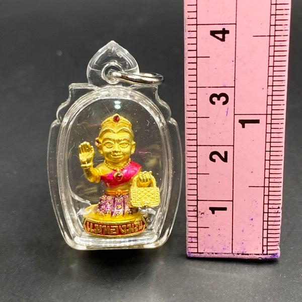 Maha Thongmanee Wealth Charm to Enhance Divine Fortune and Prosperity Blessed by Kruba Tao Small gold plated enamel