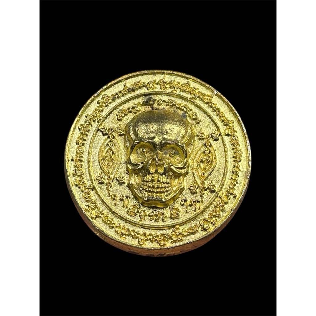 Ajahn Phanuthap Blessed Coin - Authentic Thai Amulet Whispering Spirit Coin ชุบทอง