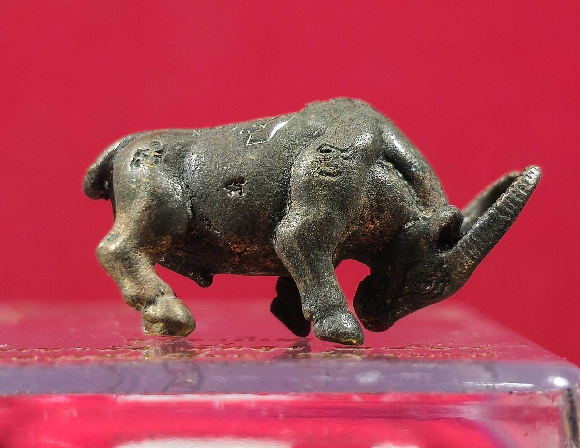 Ajan Plean Hatyannont sacred buffalo charm amulet in dark metal with detailed engravings