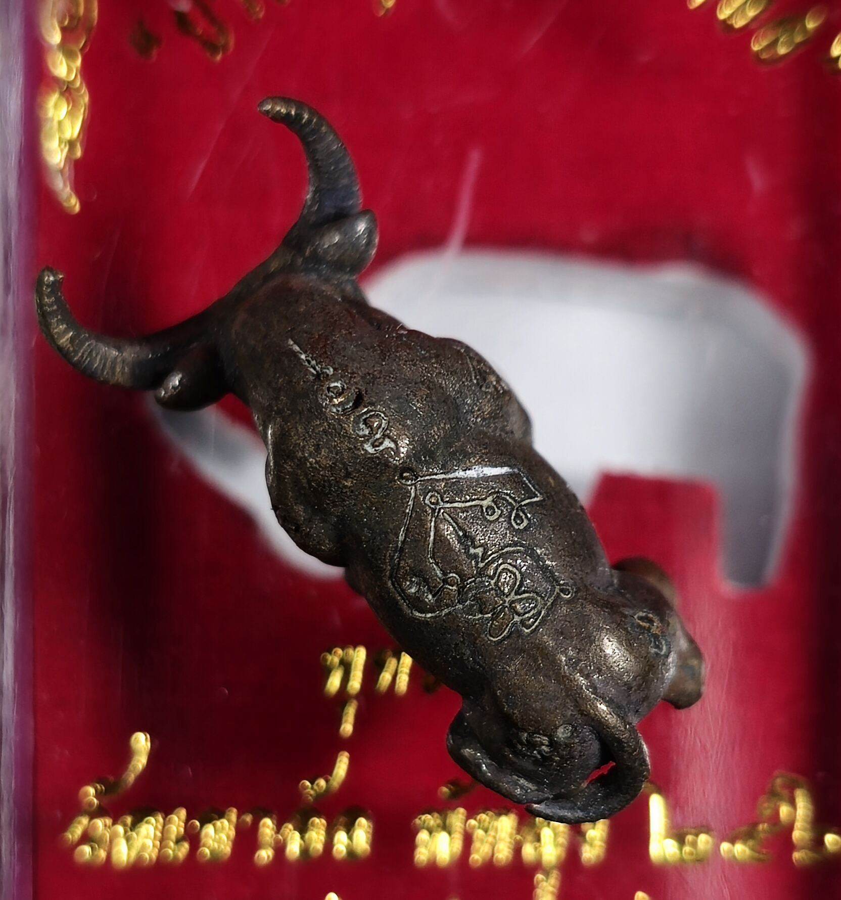 Ajan Plean Hatyannont sacred buffalo charm pendant with detailed engravings on dark metal