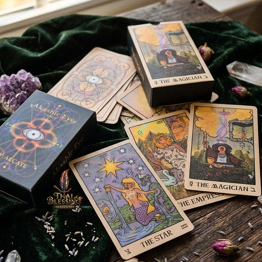 Akashic Eye Tarot Deck (78 Pcs Indie Cards Edition by Aecate) - Esoteric Akashic Records Symbolism with Reversed Images for Intuitive Readings & Collectors Thai Blessing Co By RURUECHA