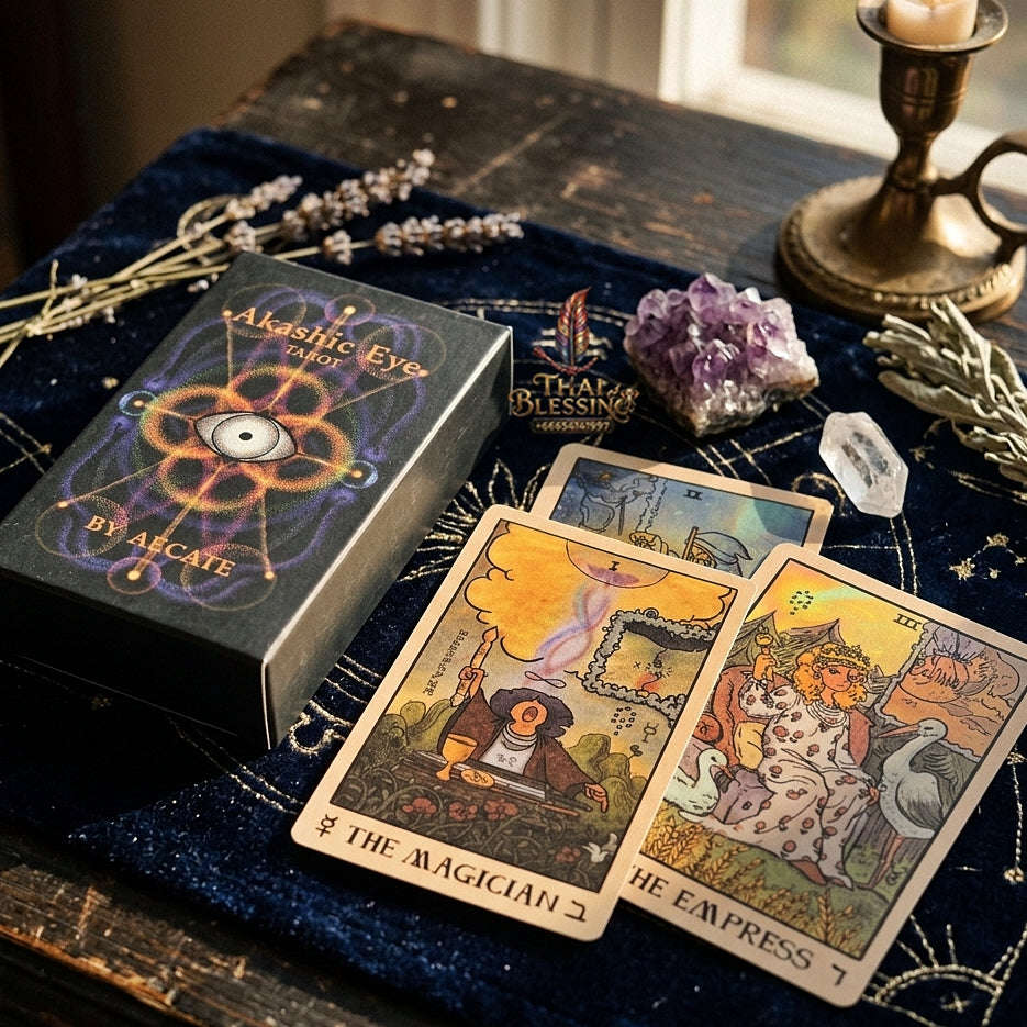 Akashic Eye Tarot Deck (78 Pcs Indie Cards Edition by Aecate) - Esoteric Akashic Records Symbolism with Reversed Images for Intuitive Readings & Collectors Thai Blessing Co By RURUECHA
