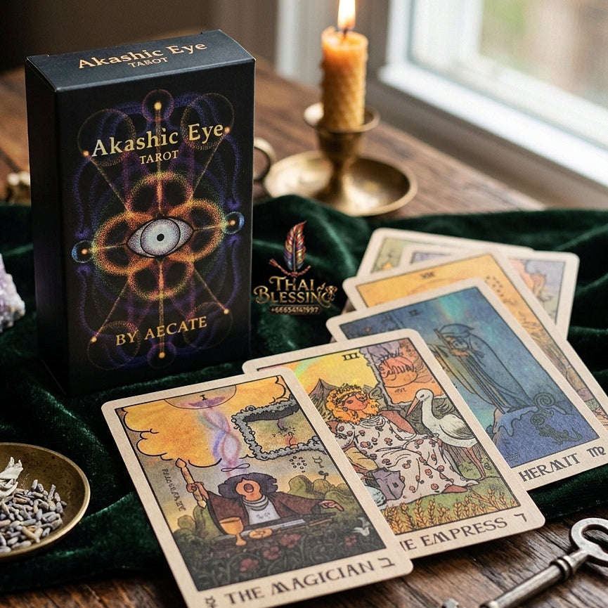 Akashic Eye Tarot Deck (78 Pcs Indie Cards Edition by Aecate) - Esoteric Akashic Records Symbolism with Reversed Images for Intuitive Readings & Collectors Thai Blessing Co By RURUECHA