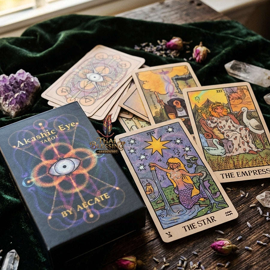 Akashic Eye Tarot Deck (78 Pcs Indie Cards Edition by Aecate) - Esoteric Akashic Records Symbolism with Reversed Images for Intuitive Readings & Collectors Thai Blessing Co By RURUECHA