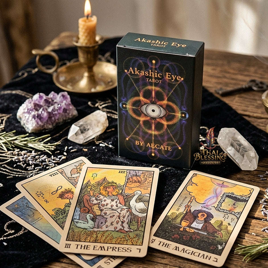 Akashic Eye Tarot Deck (78 Pcs Indie Cards Edition by Aecate) - Esoteric Akashic Records Symbolism with Reversed Images for Intuitive Readings & Collectors Thai Blessing Co By RURUECHA