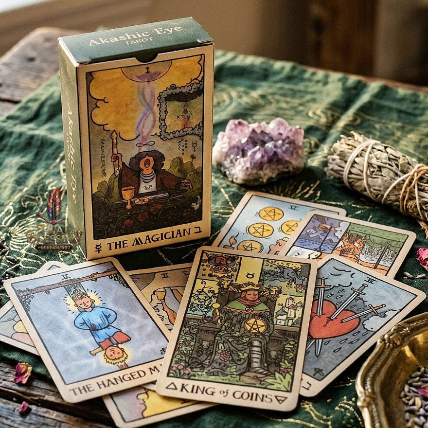 Akashic Eye Tarot Deck (78 Pcs Indie Cards Edition by Aecate) - Esoteric Akashic Records Symbolism with Reversed Images for Intuitive Readings & Collectors Thai Blessing Co By RURUECHA
