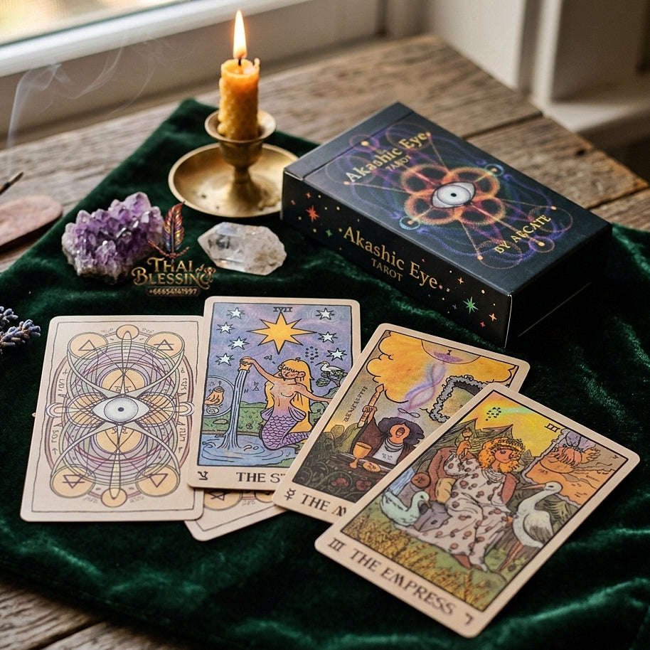 Akashic Eye Tarot Deck (78 Pcs Indie Cards Edition by Aecate) - Esoteric Akashic Records Symbolism with Reversed Images for Intuitive Readings & Collectors Thai Blessing Co By RURUECHA