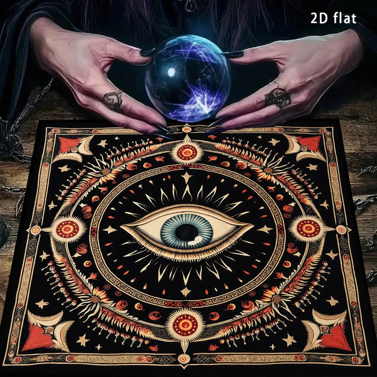 All-seeing Eye Tarot Card Tablecloth – Premium Polyester Altar Cloth with Cosmic Starry Sky and Esoteric Wings Design TLB (963)