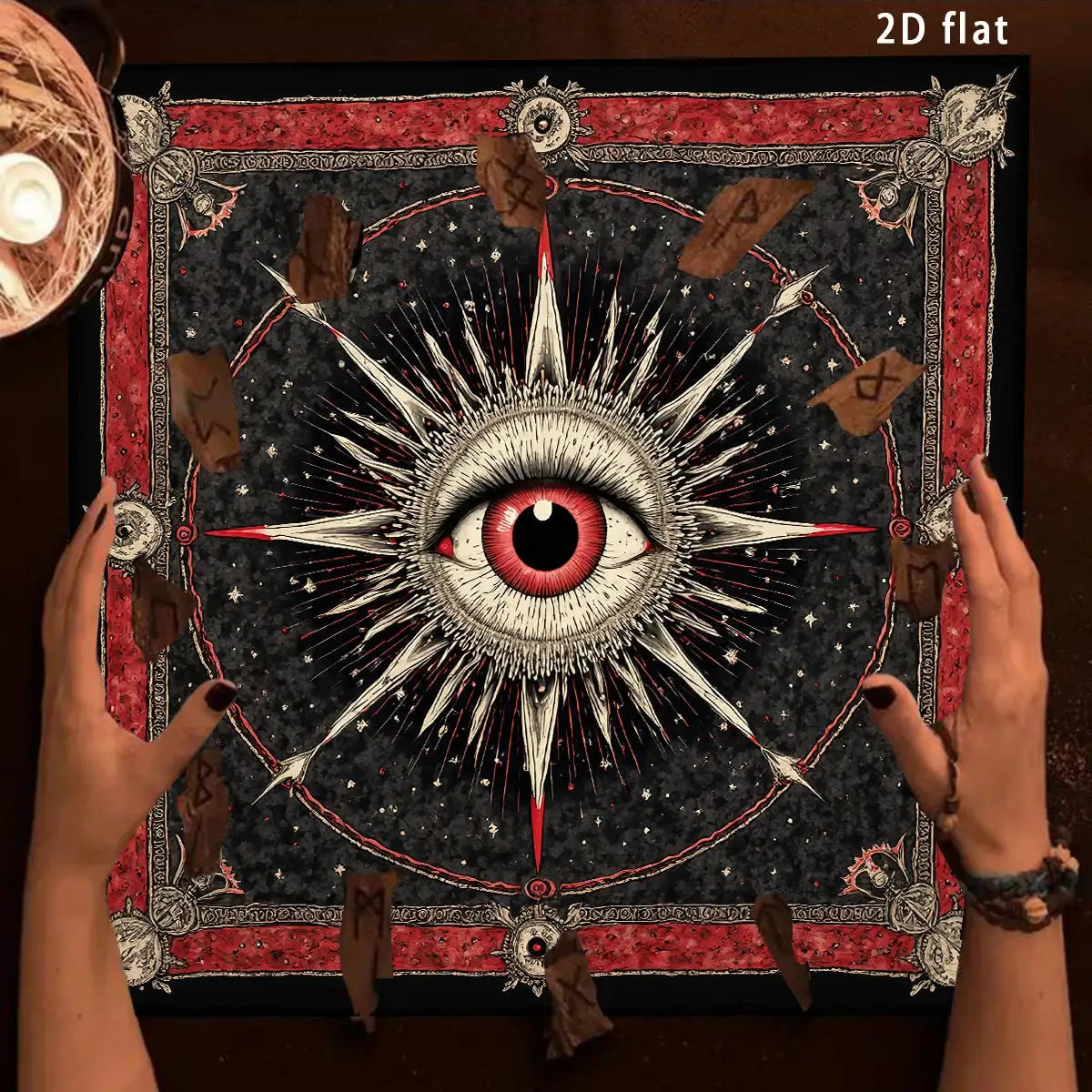 All-seeing Eye Tarot Card Tablecloth – Premium Polyester Altar Cloth with Cosmic Starry Sky and Esoteric Wings Design