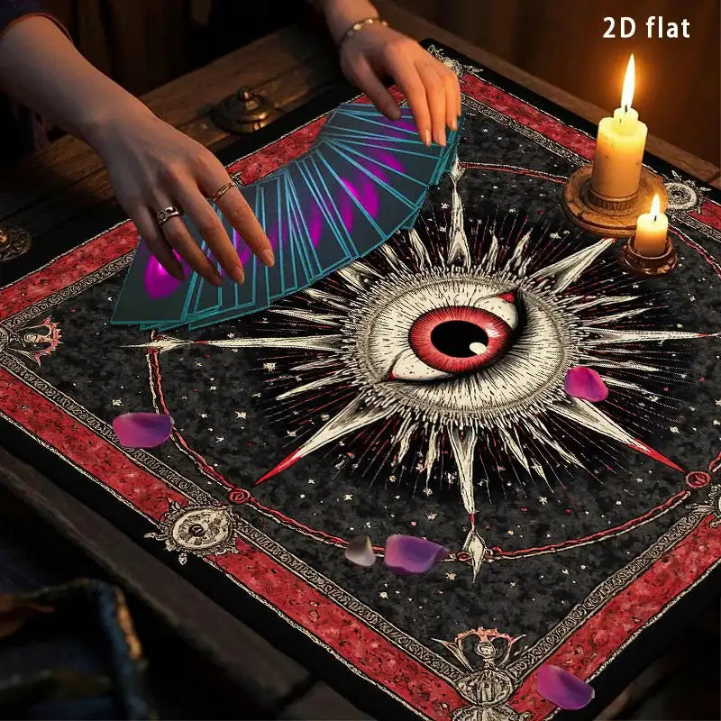 All-seeing Eye Tarot Card Tablecloth – Premium Polyester Altar Cloth with Cosmic Starry Sky and Esoteric Wings Design