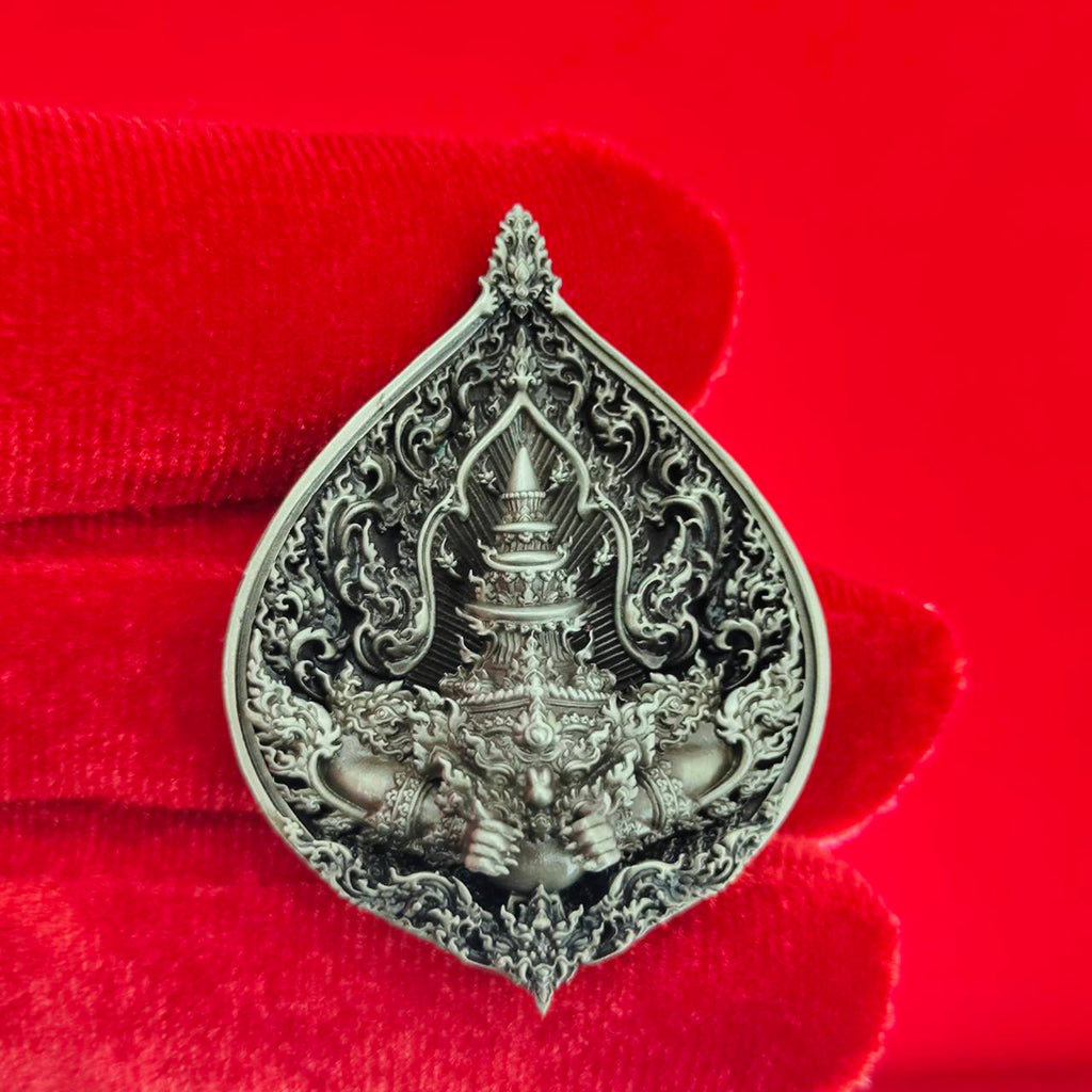 Intricate silver Rahu amulet for fortune with detailed design, perfect for home decoration and spiritual belief