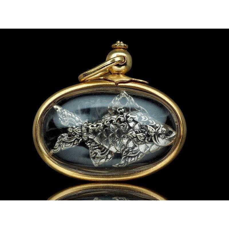 Silver Thai Pla Tapian Fish Charm for Wealth and Prosperity Talismans