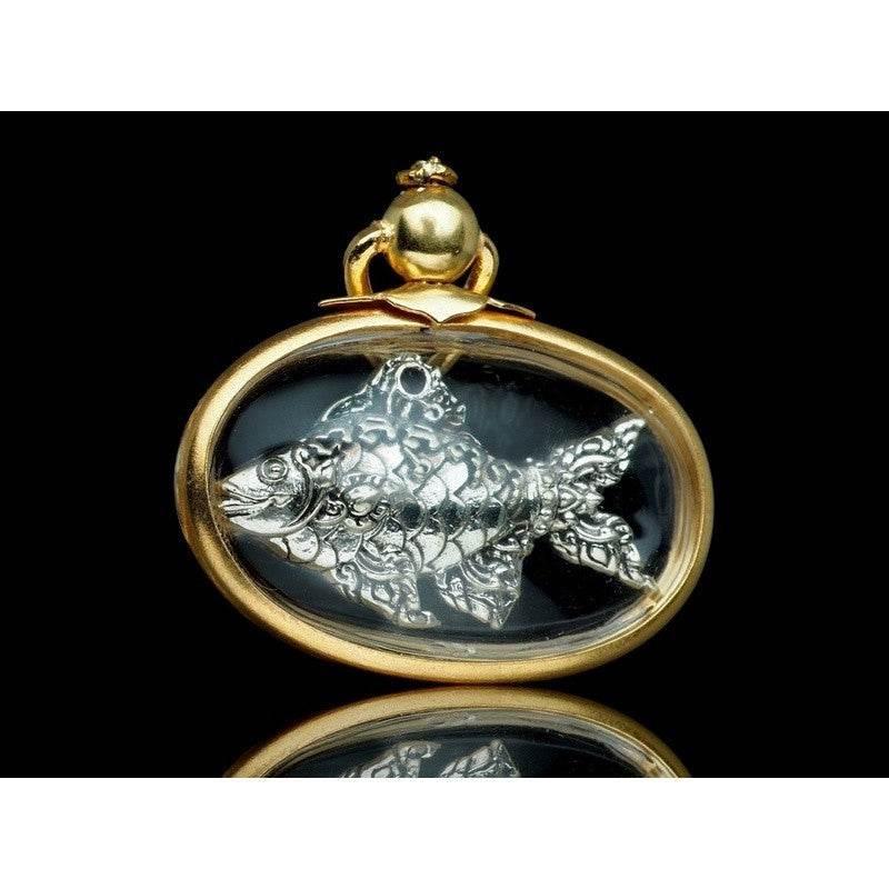Silver Thai Pla Tapian Fish Charm for Wealth and Prosperity Talismans