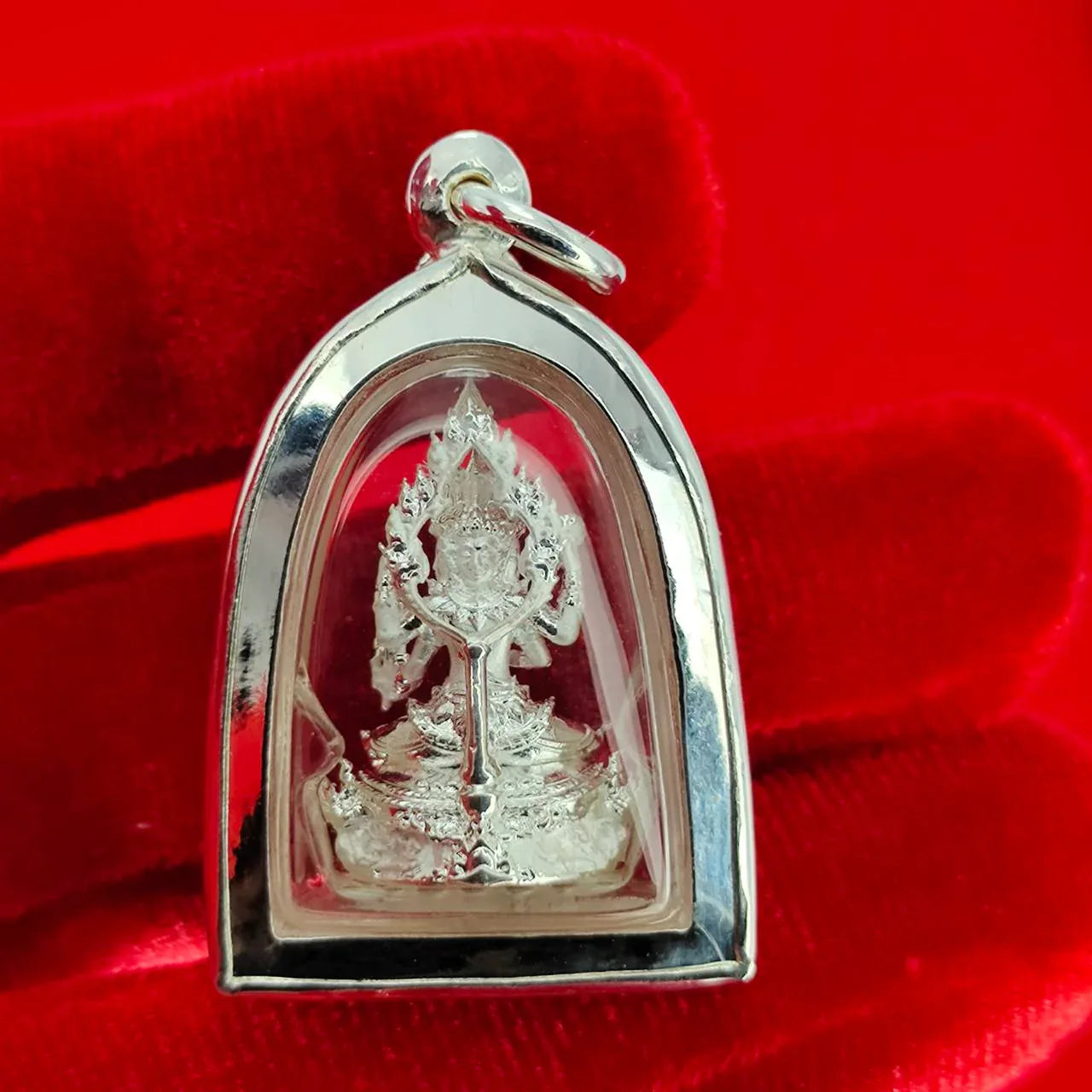 Brahma Naga Amulet for Prosperity, Wisdom, and Protection in Silver Frame