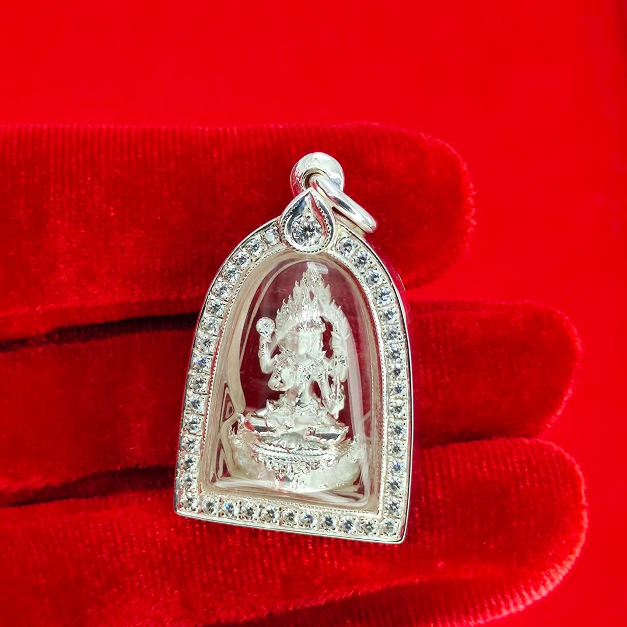 Brahma Naga Amulet for Prosperity, Wisdom, and Protection in Silver Frame