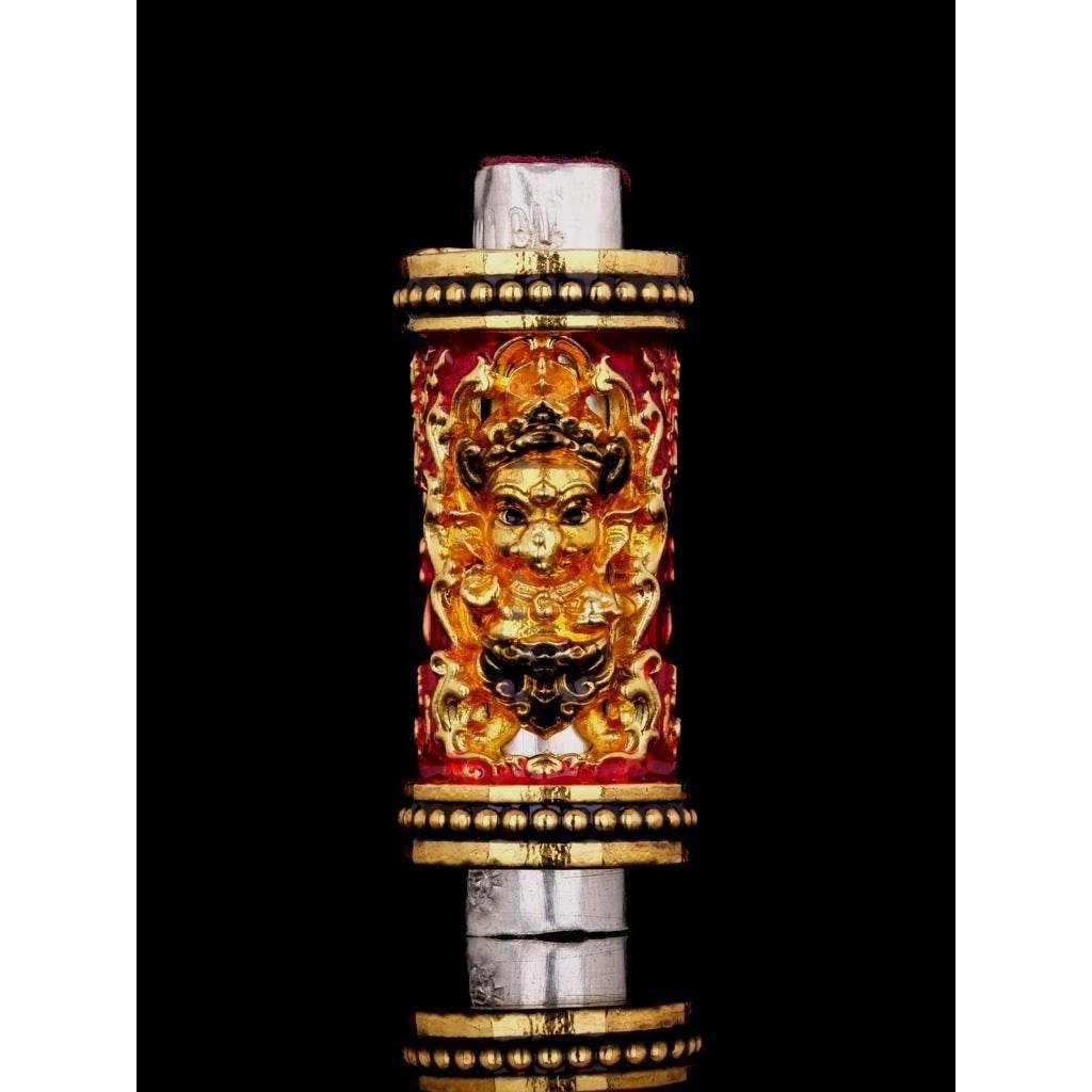 Om Sri Ganesha Takrut Amulet for Success and Prosperity Blessed by Kru Ba Kamphan Intawanno กะไหล่ทองลงยาแดง
