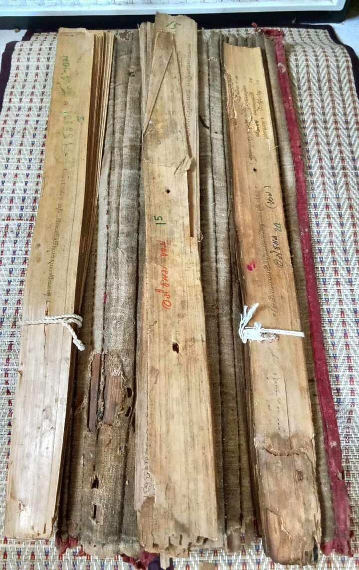 Thai vintage wooden palm leaf manuscript boards used with sacred protection charm for fortune pendants