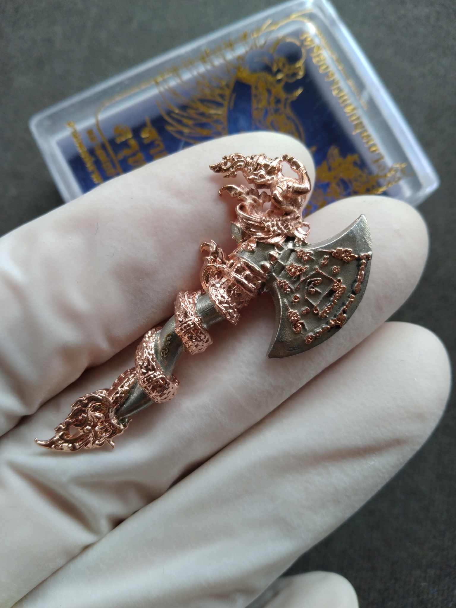 Sky Axe Amulet - Thai Blessing Co White-Gold Garuda Axe for Spiritual Protection & Fortune