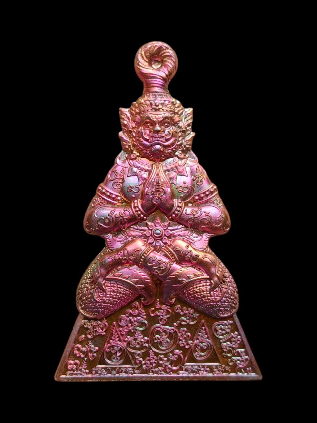 Thai guardian spirit protection charm pendant by Thai Blessing Co detailed pink metal guardian figure amulet