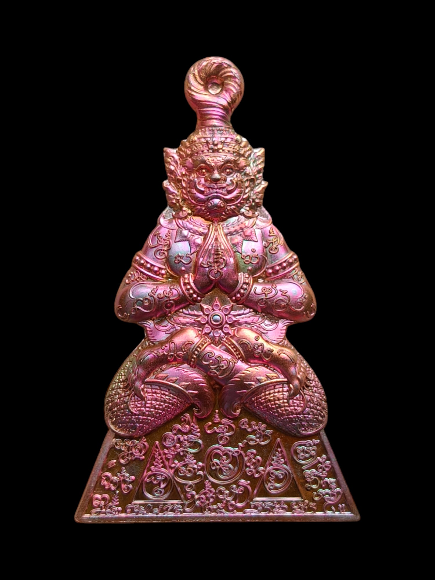 Thai guardian spirit protection charm pendant by Thai Blessing Co detailed pink metal guardian figure amulet
