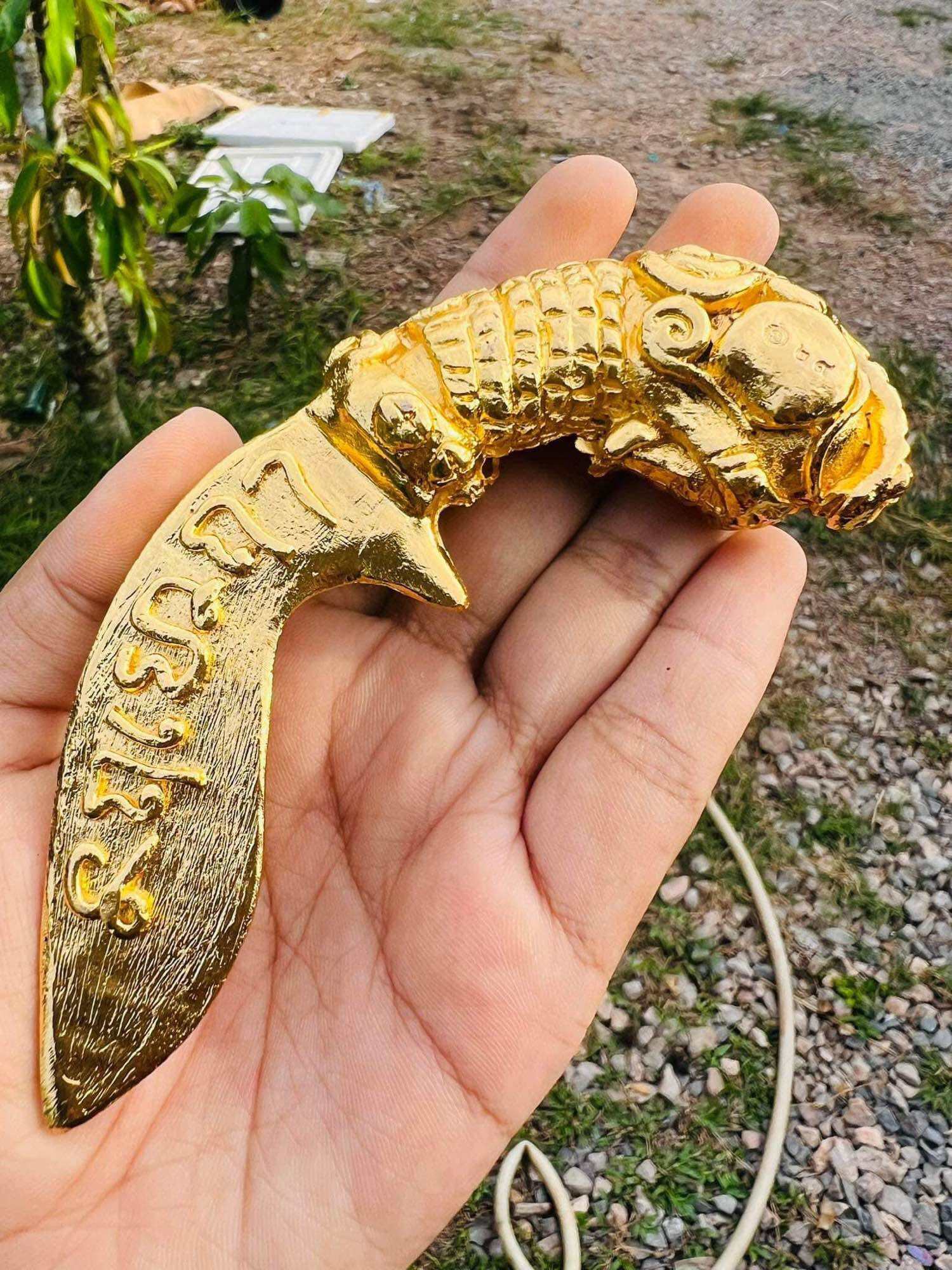 Thai mitmor dagger for protection gold amulet with fish handle handheld talisman by Thai Blessing Co