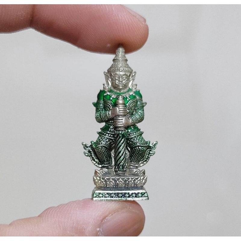 Thao Wessuwan Amulet - Thai Guardian for Wealth, Prosperity, and Protection อัลปาก้าลงยาเขียว