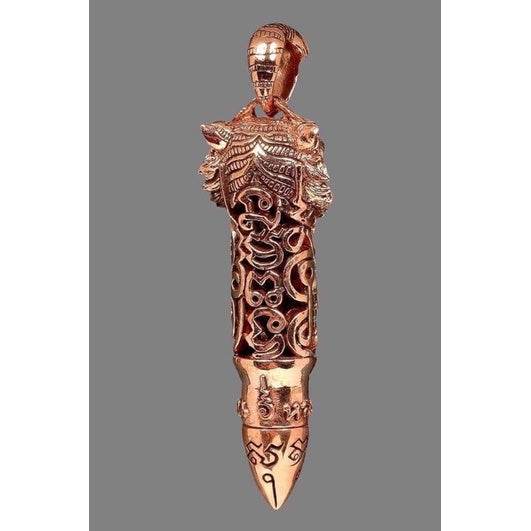 Tiger King Takrud amulet for status copper talisman with ornate tiger and sacred script by Thai Blessing Co