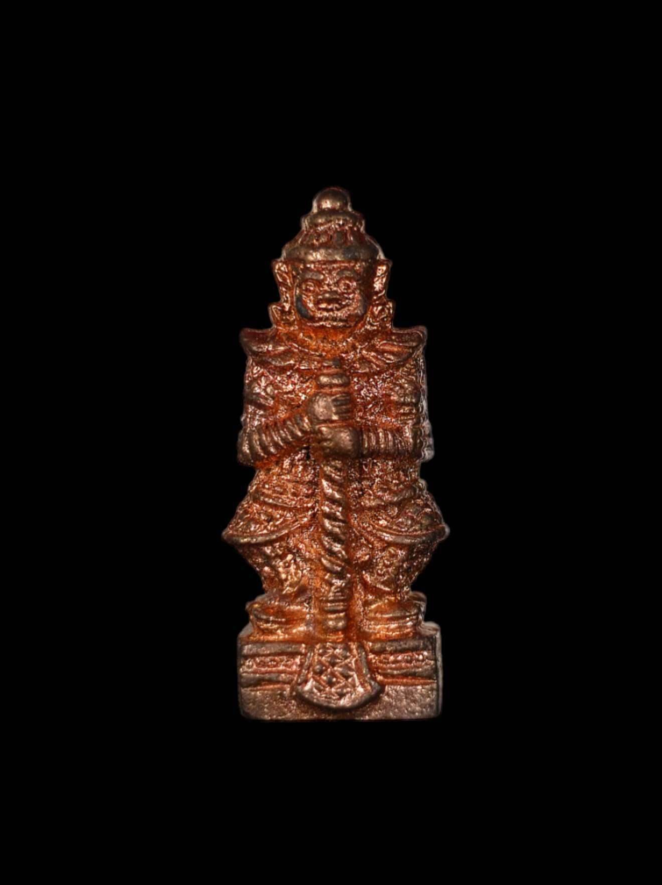 Two-Faced Phaya Wes Suwan Amulet with Silver Takrud from Wat Nai Tao ทองแดง