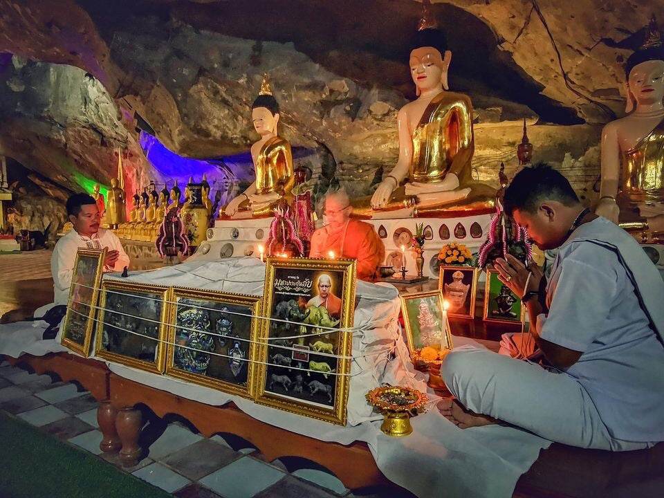 Two-Faced Phaya Wes Suwan Amulet with Silver Takrud from Wat Nai Tao