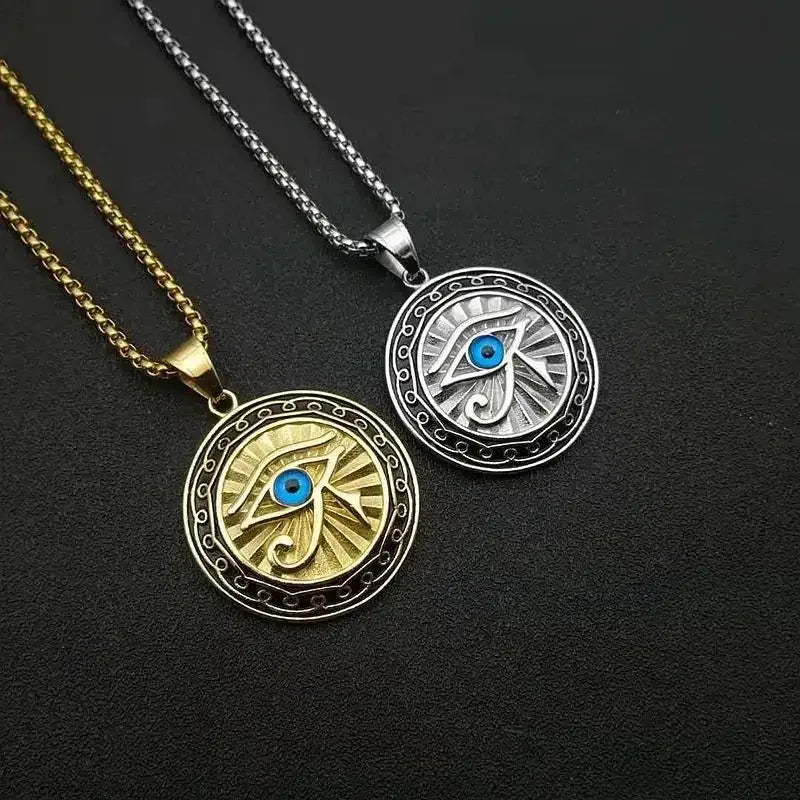 👁️ Ancient Egyptian Mythology Eye of Horus Pendant Necklace – Unisex Punk Style | Blue Eyes | Hip Hop Party Amulet Jewelry Gift